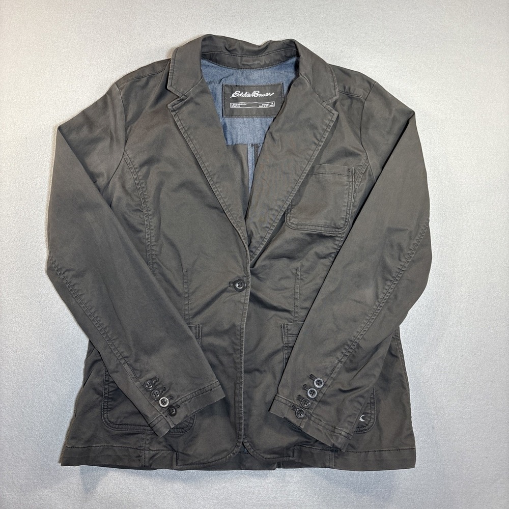 Eddie Bauer Legendwash Stretch Blazer Jacket Womens‎ Size 14 Gray Cotton